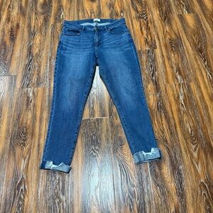 LOFT Women's Size 8 Curvy Skinny Jeans Med Blue Wash 32X27 Raw Hem Distressed